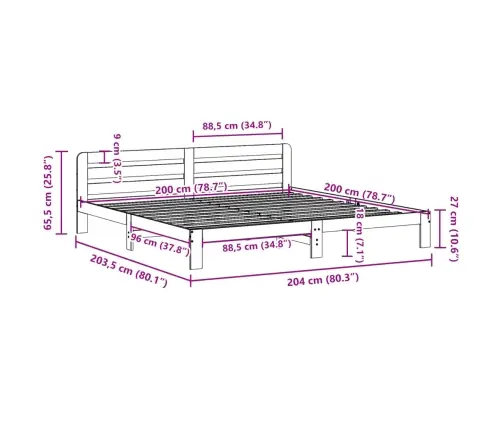 Gulta Bez Matrača, 200X200 Cm, Priedes Masīvkoks Vidaxl