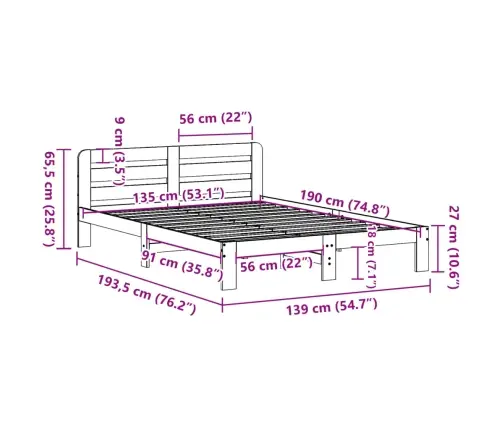 Lovos Rėmas Be Čiužinio, Vaško Rudas, 135X190cm Pušies Masyvas