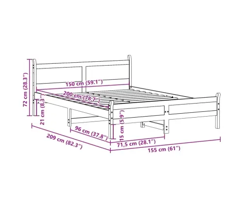 Lovos Rėmas Be Čiužinio, Baltas, 150X200cm Pušies Masyvas