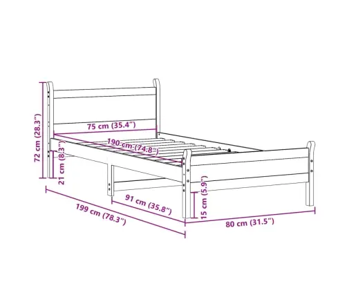 Lovos Rėmas Su Be Čiužinio, 75X190cm Pušies Masyvas