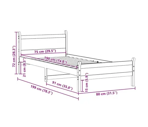 Gulta Bez Matrača, Vaska Brūnas, 90X190 Cm, Priedes Masīvkoks Vidaxl