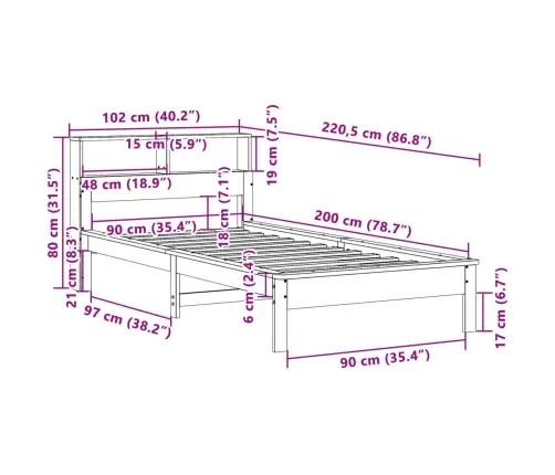 Riiuliga Voodiraam Ilma Madratsita, 90X200 cm Männipuit