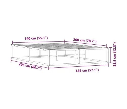 Gultas Rāmis Bez Matrača, Balts, 140X200 Cm, Metāls Vidaxl