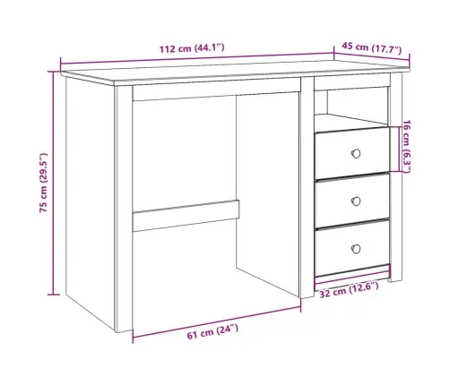 Rakstāmgalds Panama, 112X45X75 Cm, Priedes Masīvkoks Vidaxl