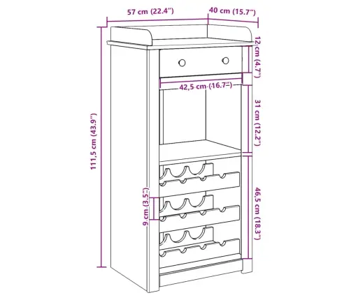 Vīna Skapītis Panama, 57X40X111,5 Cm, Priedes Masīvkoks Vidaxl