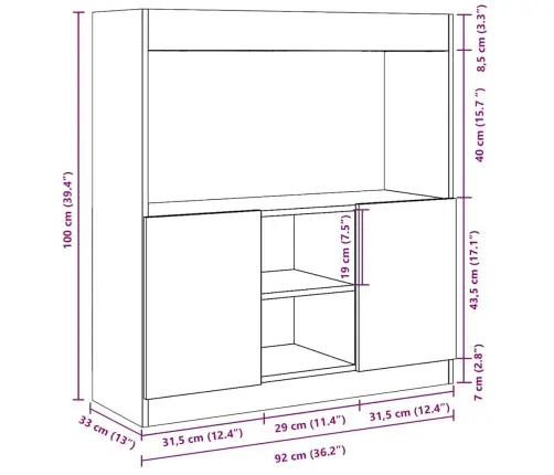 Augstais Skapis, Ozola Krāsa, 92X33X100 Cm, Inženierijas Koks Vidaxl