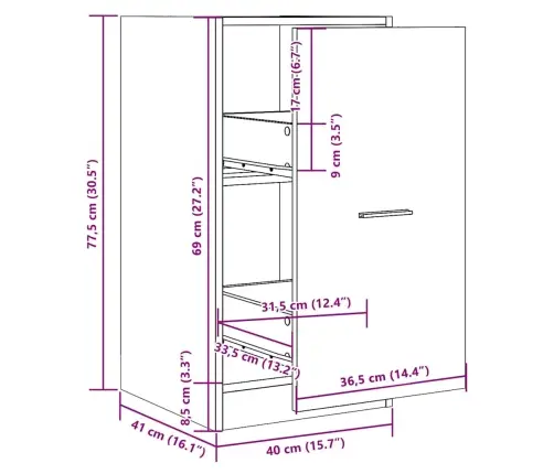 Atvilktņu Skapītis, Ozolkoka, 40X41X77,5 Cm, Inženierijas Koks Vidaxl