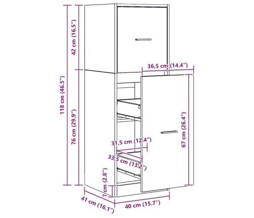 Atvilktņu Skapis, Koka Krāsa, 40X41X118 Cm, Inženierijas Koks Vidaxl