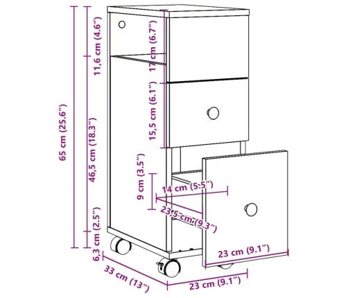 Kitsas Vannitoakapp Ratastega, Suitsutatud Tamm, Tehispuit