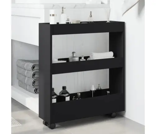 Šauri Glabāšanas Ratiņi, 3 Līmeņi, Melni, Konstruēts Koks Vidaxl