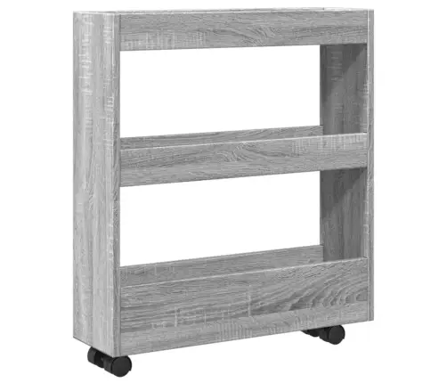 Siauras Vežimėlis Daiktams, 3 Aukštų, Pilkas Ąžuolo, Mediena