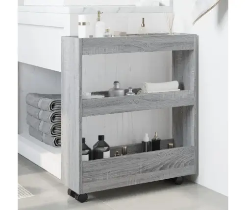 Siauras Vežimėlis Daiktams, 3 Aukštų, Pilkas Ąžuolo, Mediena