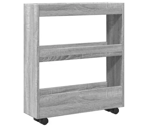 Siauras Vežimėlis Daiktams, 3 Aukštų, Pilkas Ąžuolo, Mediena