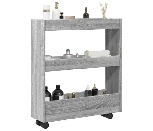 Siauras Vežimėlis Daiktams, 3 Aukštų, Pilkas Ąžuolo, Mediena