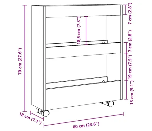 Šauri Glabāšanas Ratiņi, 3 Līmeņi, Ozolkoka, Konstruēts Koks Vidaxl