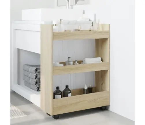 Šauri Glabāšanas Ratiņi, 3 Līmeņi, Ozola, Konstruēts Koks Vidaxl