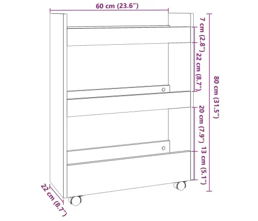 Šauri Glabāšanas Ratiņi, 3 Līmeņi, Ozola, Konstruēts Koks Vidaxl