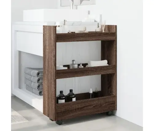 Šauri Glabāšanas Ratiņi, 3 Līmeņi, Ozolkoka, Konstruēts Koks Vidaxl