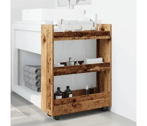 Šauri Glabāšanas Ratiņi, 3 Līmeņi, Veca Koka, Konstruēts Koks Vidaxl