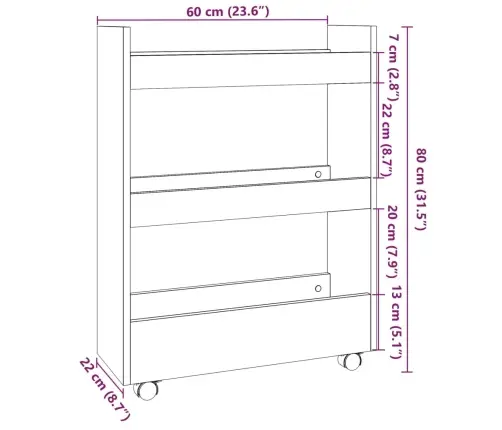 Šauri Glabāšanas Ratiņi, 3 Līmeņi, Veca Koka, Konstruēts Koks Vidaxl