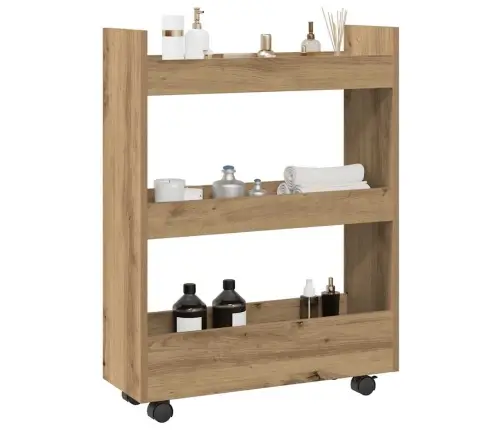 Siauras Vežimėlis Daiktams, 3 Aukštų, Artisano Ąžuolo, Mediena