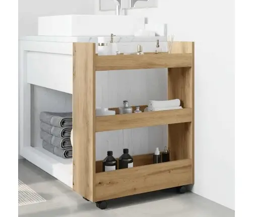 Siauras Vežimėlis Daiktams, 3 Aukštų, Artisano Ąžuolo, Mediena