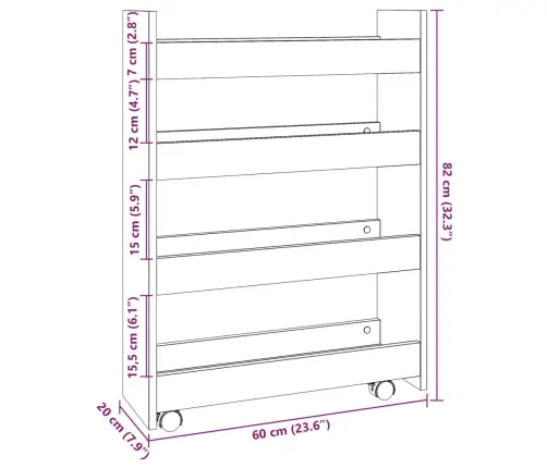 Šauri Glabāšanas Ratiņi, 4 Līmeņi, Melni, Konstruēts Koks Vidaxl