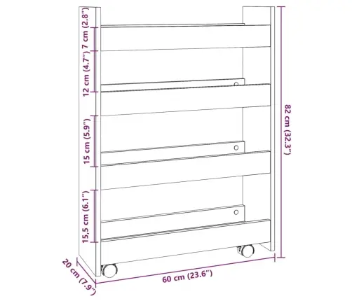 Šauri Glabāšanas Ratiņi, 4 Līmeņi, Ozola, Konstruēts Koks Vidaxl