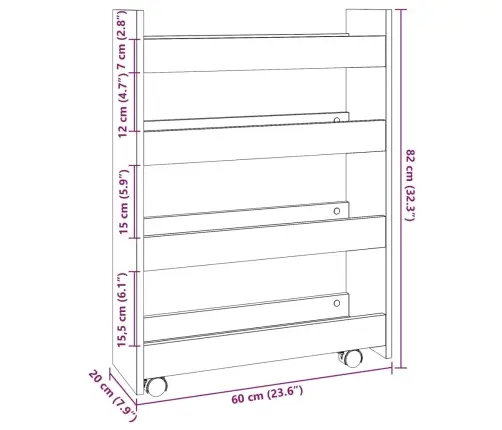 Šauri Glabāšanas Ratiņi, 4 Līmeņi, Konstruēts Koks Vidaxl