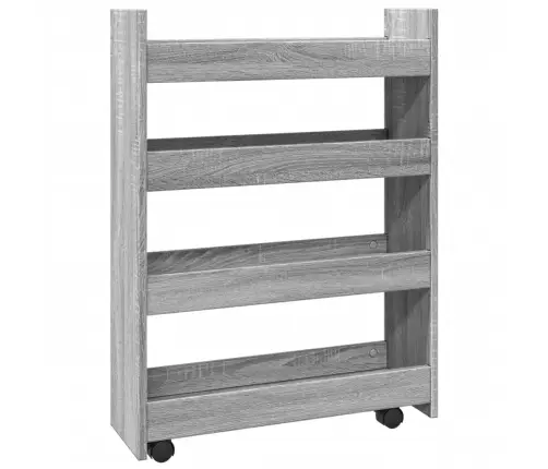 Siauras Vežimėlis Daiktams, 4 Aukštų, Pilkas Ąžuolo, Mediena