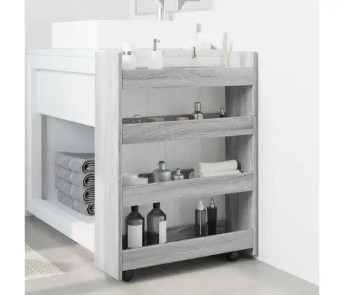 Siauras Vežimėlis Daiktams, 4 Aukštų, Pilkas Ąžuolo, Mediena