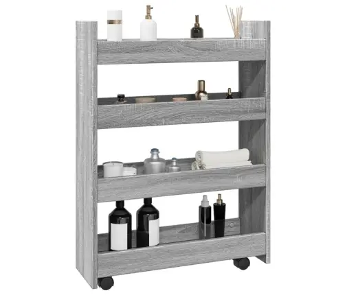 Siauras Vežimėlis Daiktams, 4 Aukštų, Pilkas Ąžuolo, Mediena