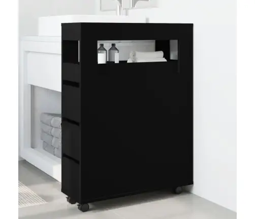 Kitsas Vannitoakapp Ratastega, Must, Tehispuit