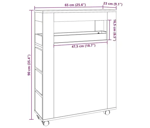 Kitsas Vannitoakapp Ratastega, Must, Tehispuit