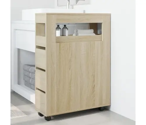 Kitsas Vannitoakapp Ratastega, Sonoma Tamm, Tehispuit