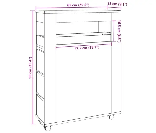 Kitsas Vannitoakapp Ratastega, Sonoma Tamm, Tehispuit