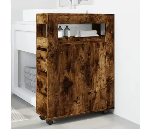 Šaurs Vannasistabas Skapis Ar Riteņiem, Ozolkoka Krāsa Vidaxl