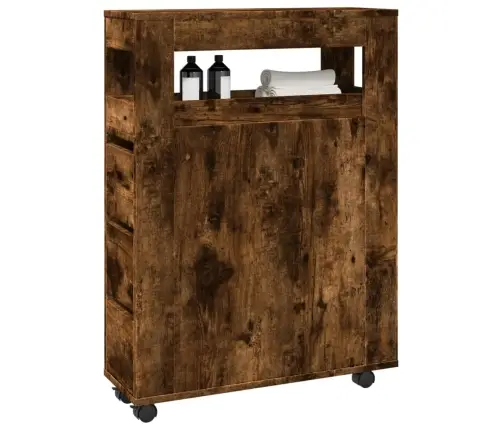 Šaurs Vannasistabas Skapis Ar Riteņiem, Ozolkoka Krāsa Vidaxl