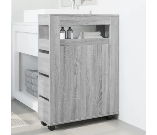 Kitsas Vannitoakapp Ratastega, Hall Sonoma Tamm, Tehispuit