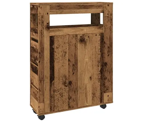 Šaurs Vannasistabas Skapis Ar Riteņiem, Veca Koka Krāsā Vidaxl