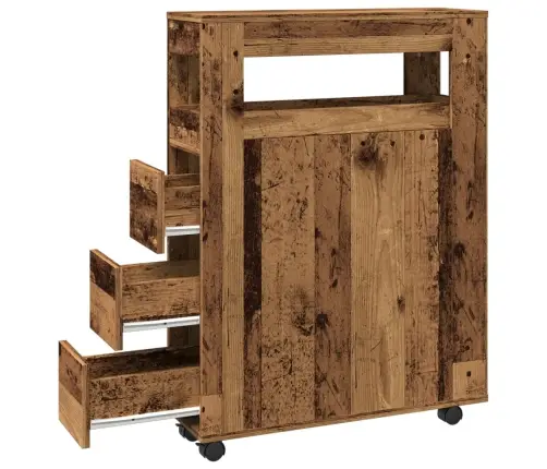 Šaurs Vannasistabas Skapis Ar Riteņiem, Veca Koka Krāsā Vidaxl