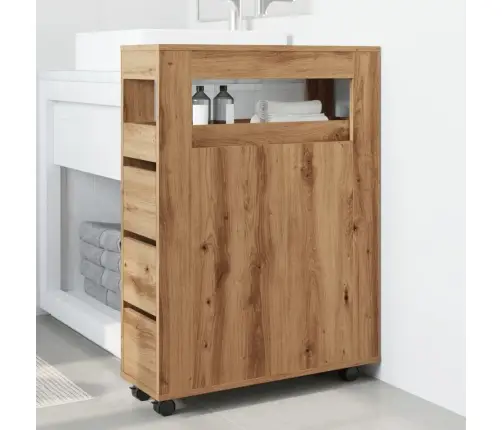 Kitsas Vannitoakapp Ratastega, Käsitöötamm, Tehispuit