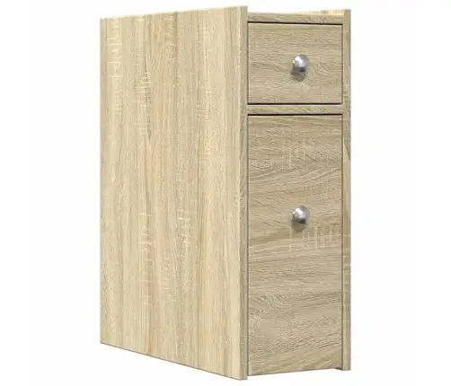 Šaurs Vannasistabas Skapis Ar Riteņiem, Ozolkoka Krāsa Vidaxl