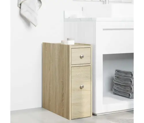 Šaurs Vannasistabas Skapis Ar Riteņiem, Ozolkoka Krāsa Vidaxl