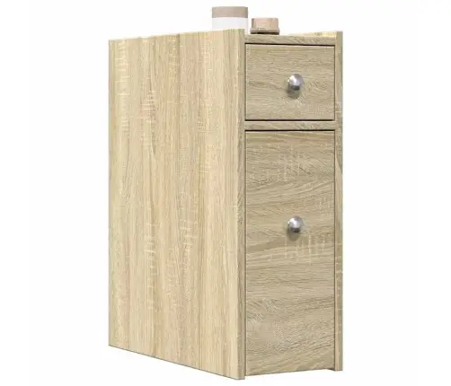 Šaurs Vannasistabas Skapis Ar Riteņiem, Ozolkoka Krāsa Vidaxl