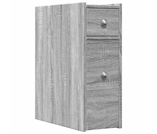 Vonios Kambario Spintelė Su Ratukais, Pilka Ąžuolo, Mediena