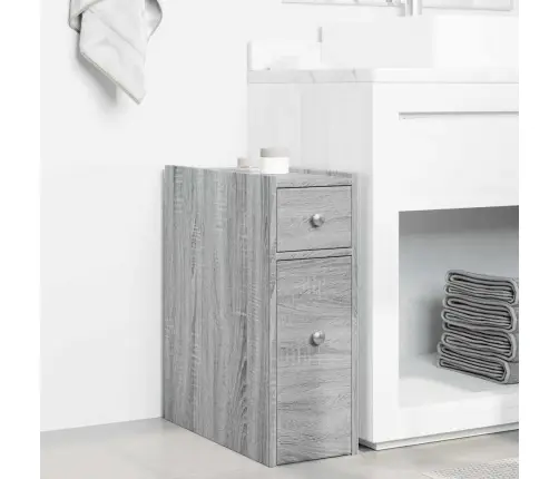 Vonios Kambario Spintelė Su Ratukais, Pilka Ąžuolo, Mediena