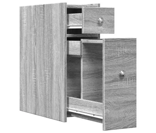 Vonios Kambario Spintelė Su Ratukais, Pilka Ąžuolo, Mediena