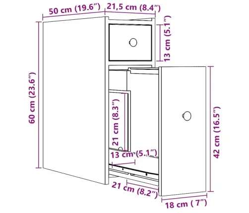 Vonios Kambario Spintelė Su Ratukais, Pilka Ąžuolo, Mediena