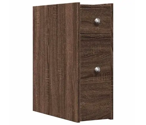 Vonios Kambario Spintelė Su Ratukais, Ruda Ąžuolo, Mediena